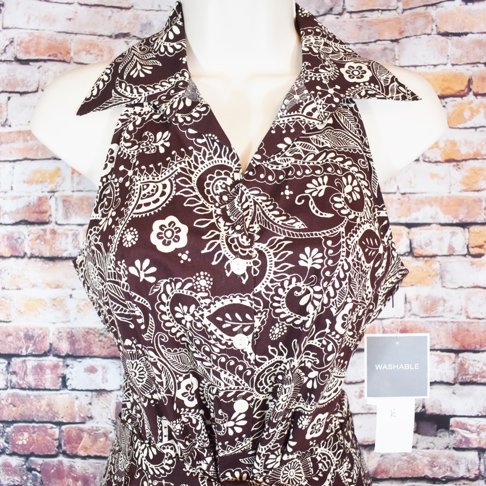 DBY Size 4 A Line Sun Dress Shirtdress Brown Creme - Picture 3 of 8